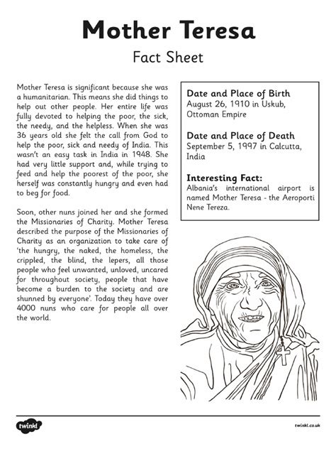 fact file about mother teresa|mother teresa fact sheet.